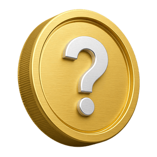 Dekoratives 3D-Element auf der FAQ-Seite: eine goldene Münze mit Fragezeichen